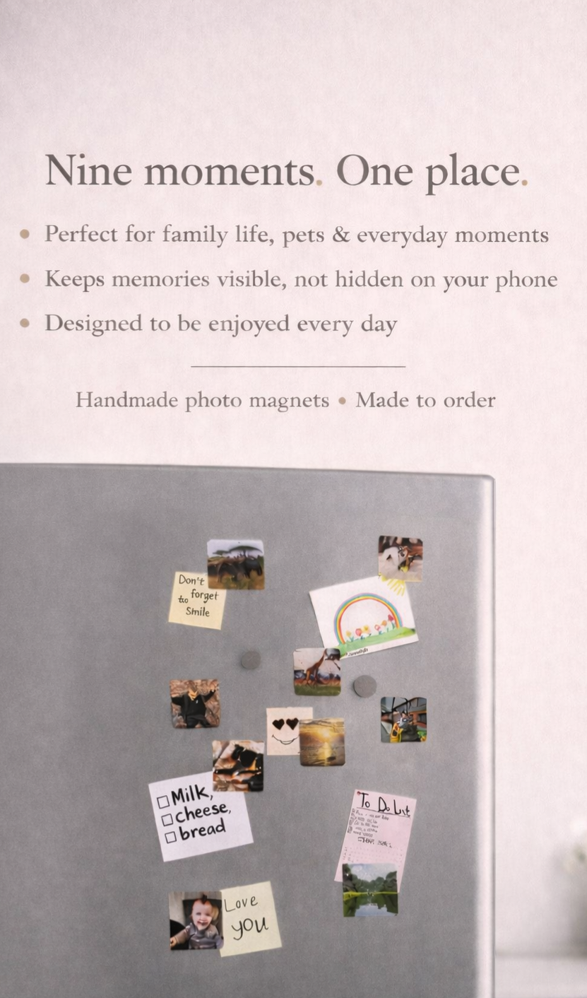 Personalised Photo Magnets – Set of 9 Custom Fridge Magnets
